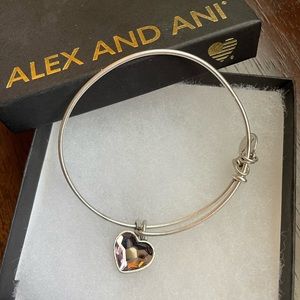 Alex and Ani Silver Light Pink Jewel Heart Bangle Bracelet